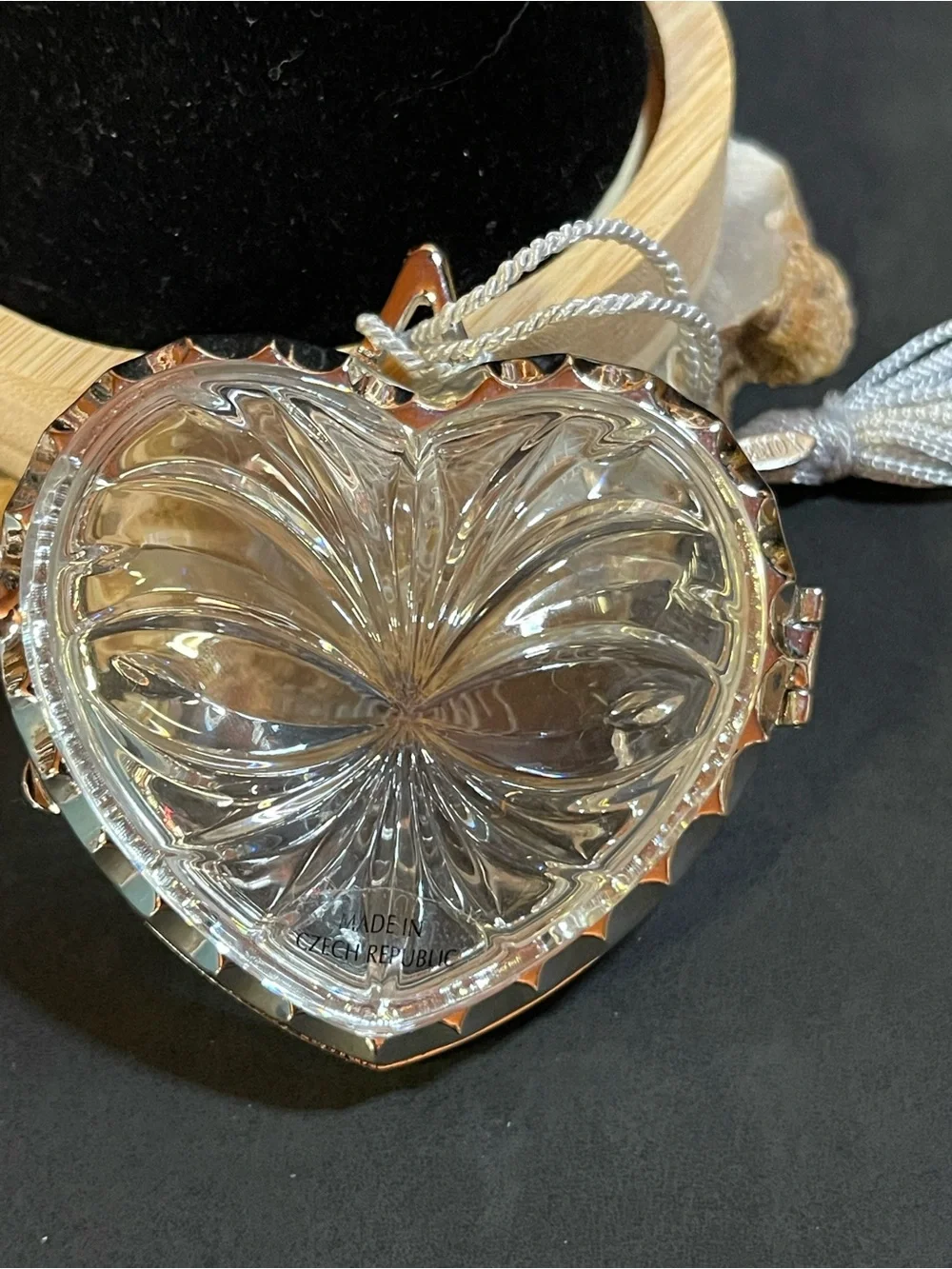 1999 Lenox Lead Crystal Ruby Heart Ornament/ Silver- Plated Metal Trim / 133g
